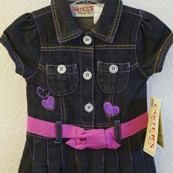 CARTERS WATCH THE WEAR Toddler Girls Jean Denim Heart Dress Sz. 24 Months - Picture 1 of 8